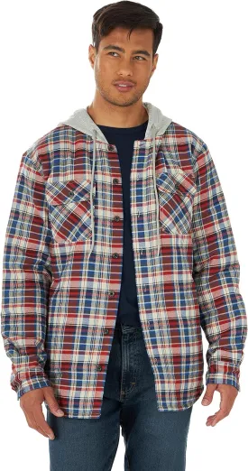 Wrangler Authentics Men's Long Sleeve Quilted Lined Flannel Shirt Jacket with Hood