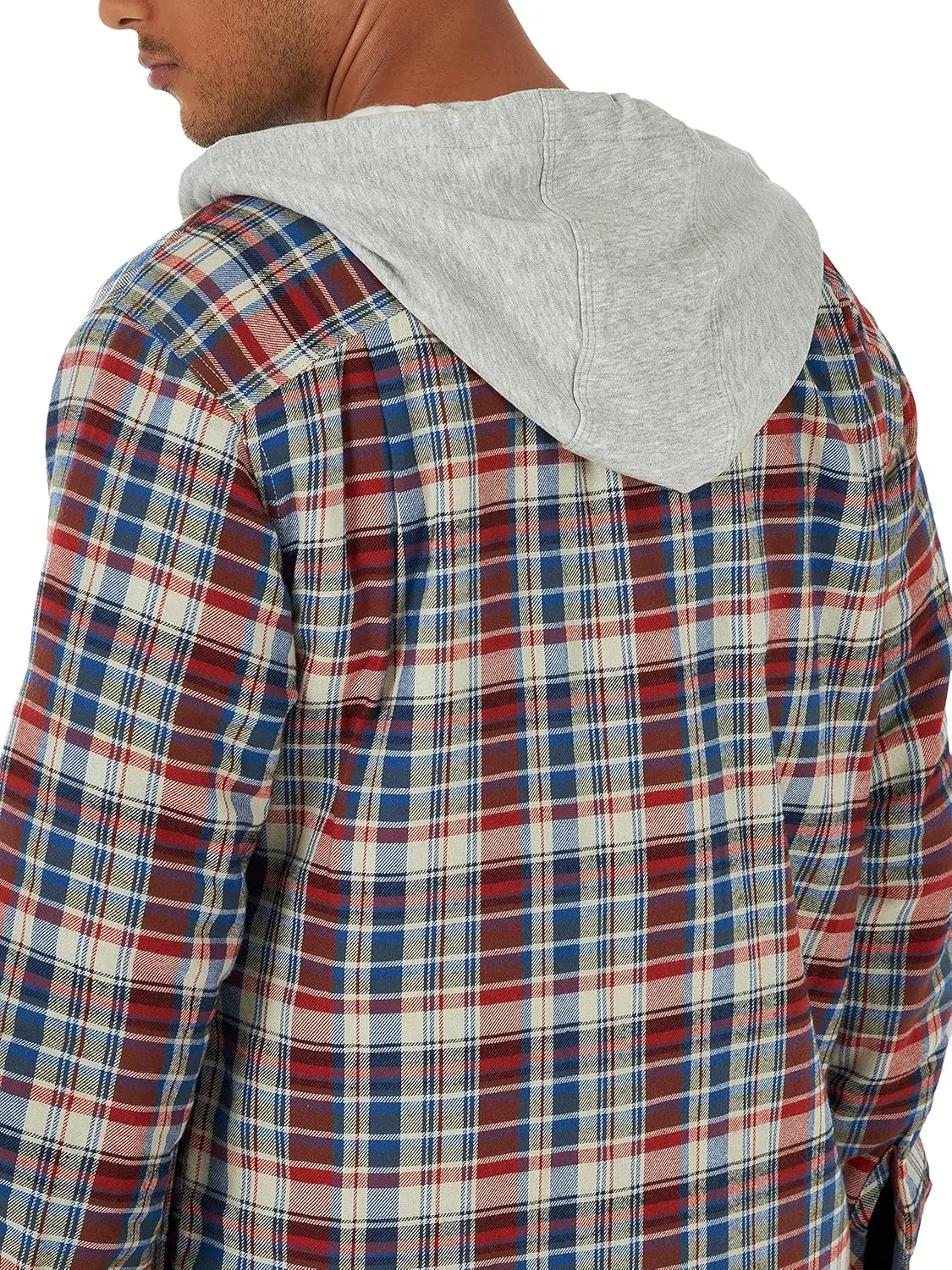 Wrangler Authentics Men's Long Sleeve Quilted Lined Flannel Shirt Jacket with Hood