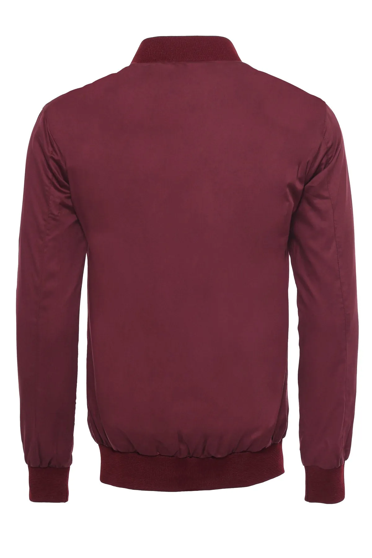 WSS Flap Pockets Zippered Burgundy Men Bomber Coat  - Singen