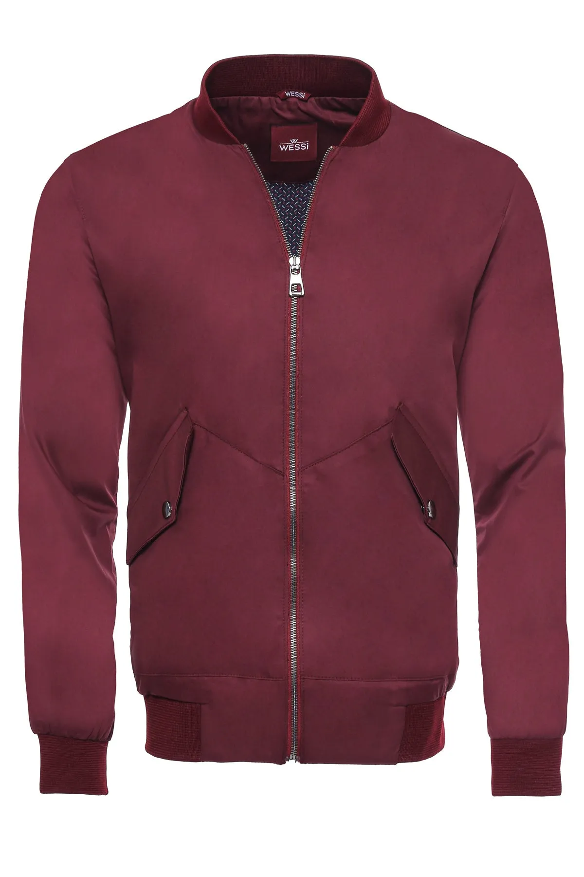 WSS Flap Pockets Zippered Burgundy Men Bomber Coat  - Singen