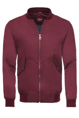 WSS Flap Pockets Zippered Burgundy Men Bomber Coat  - Singen