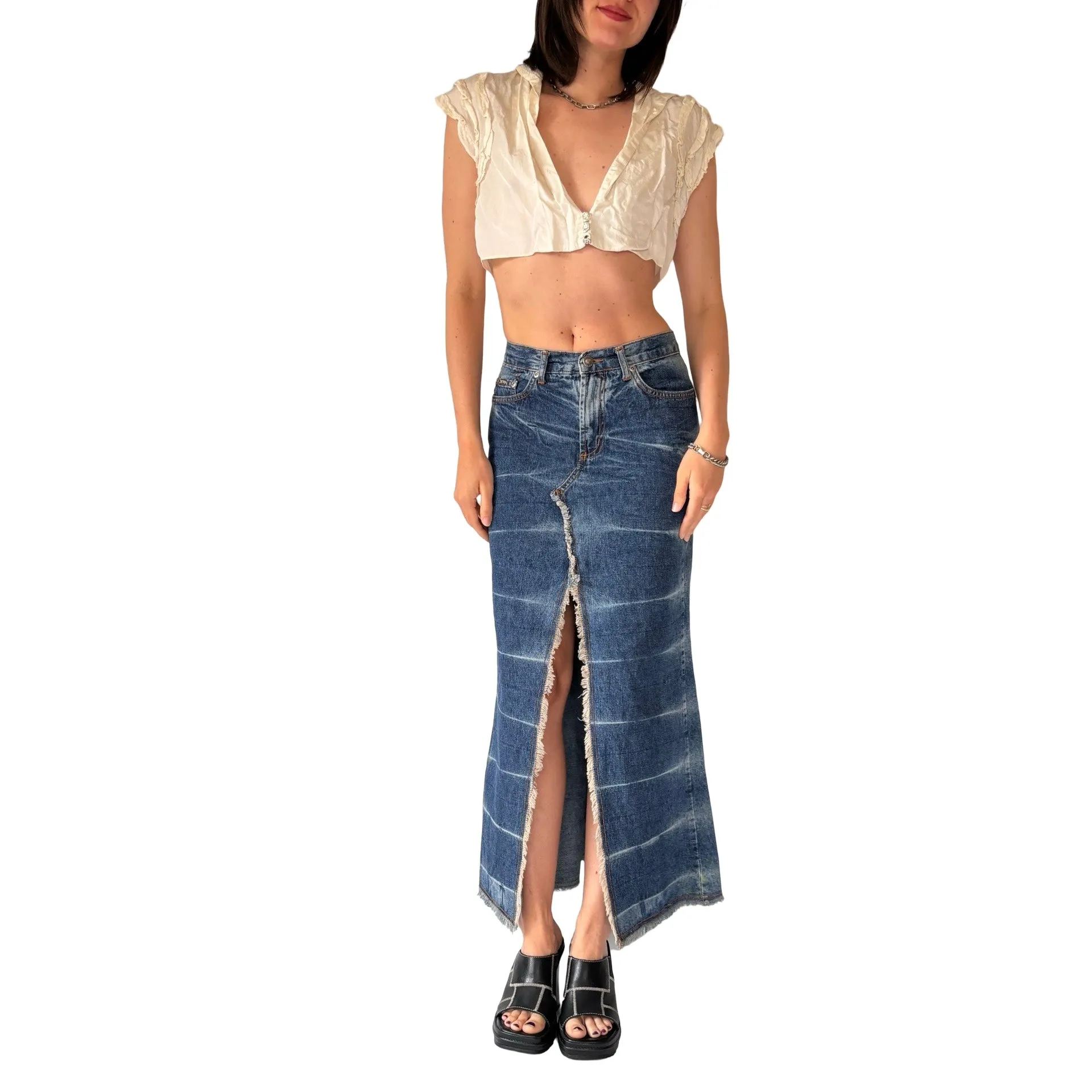 Y2K Denim Maxi Skirt (XS)