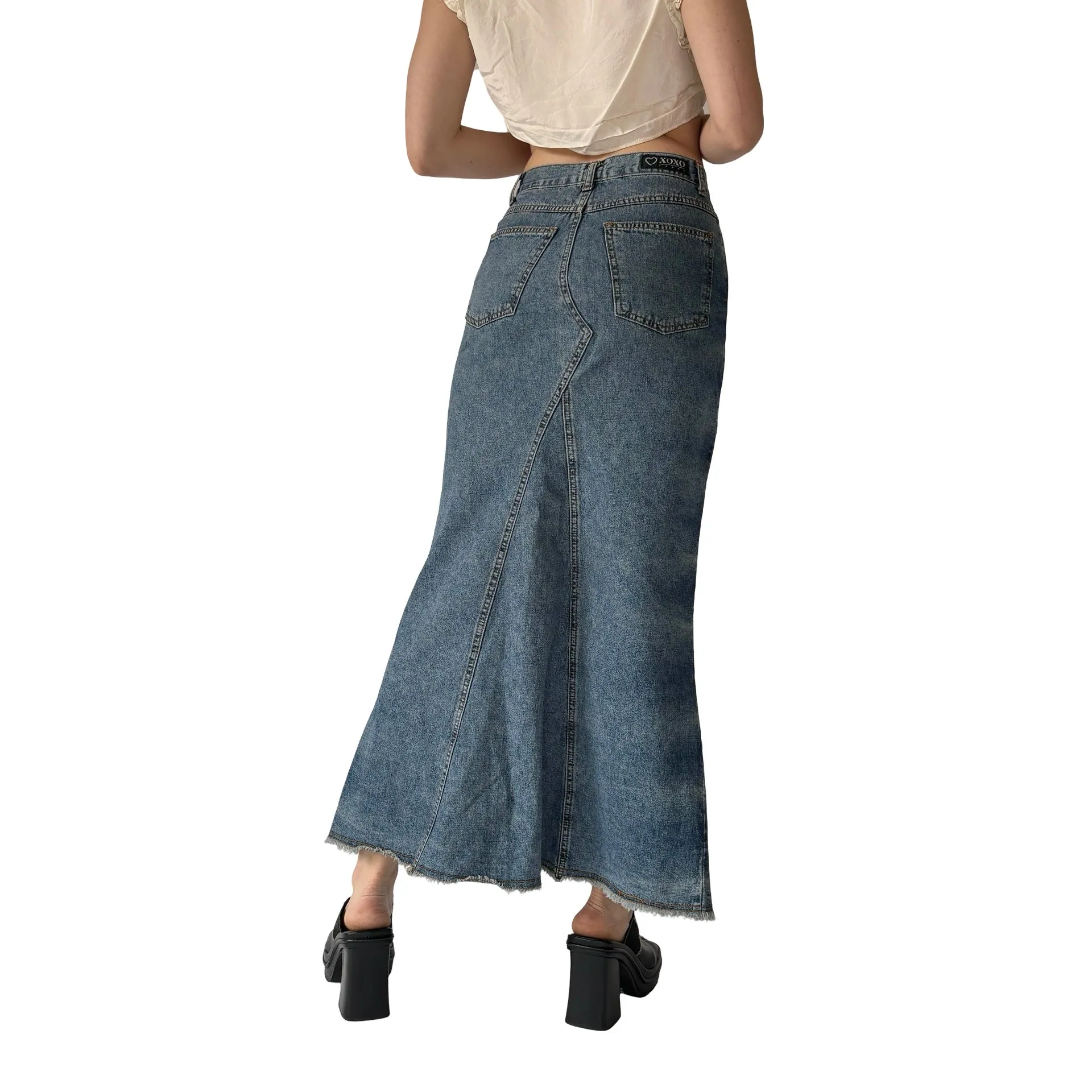 Y2K Denim Maxi Skirt (XS)