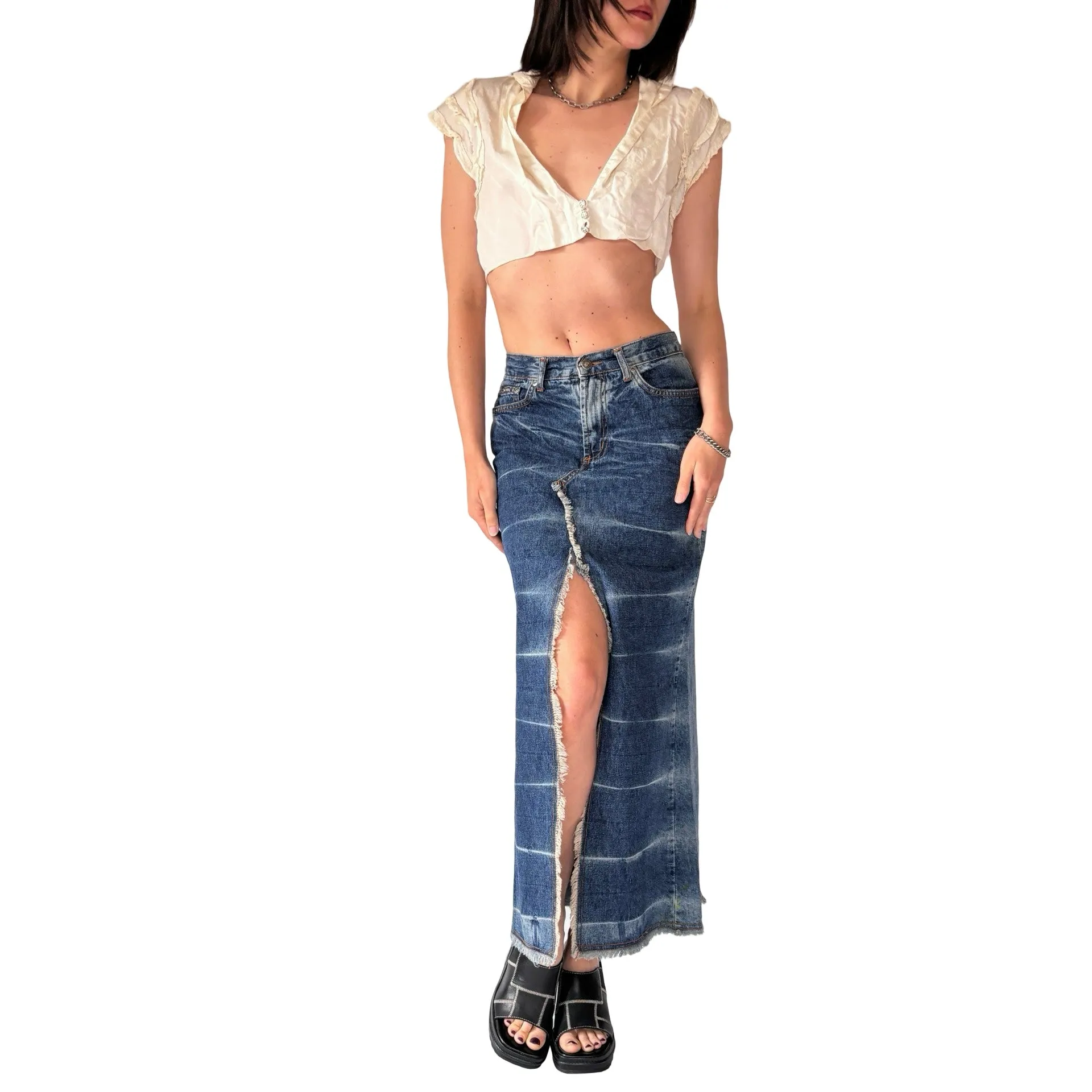 Y2K Denim Maxi Skirt (XS)