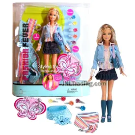 Year 2005 Barbie Styles for 2 Fashion Fever 12 Inch Doll - Caucasian Model H8575 in Blue Tops & Denim Skirts with Purse Plus Accessories for You