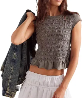 Yuemengxuan Womens Summer Top Cap Sleeve Smocked Shirts Ruffle Hem Going Out Tops Shirred Tank Crop Tee Y2K Outfits