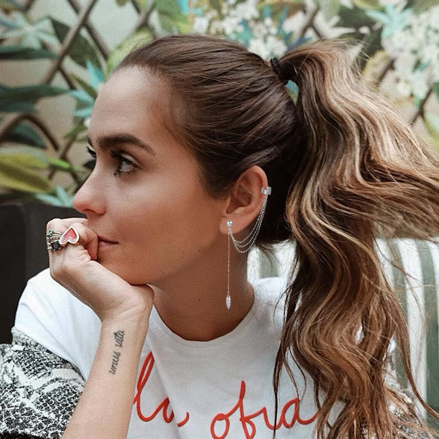 YUNXI Unique Retro Long And Short Rivet Earrings Ear Clips Fashion Goth Punk Tassel Chain Ear Cuff Earrings