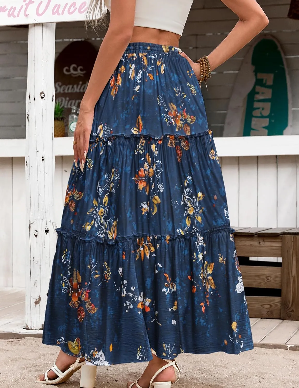 Zeagoo Womens Casual Maxi Skirts for Women 2025 High Waist Boho Skirts Floral Printed Long Flowy Skirt with Pockets